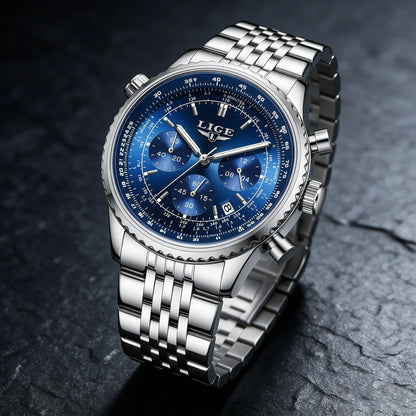 Montre de luxe pour homme LIGE – Chronographe avec date, en acier inoxydable, étanche, luminescente, style sportif et militaire, montre à quartz pour homme