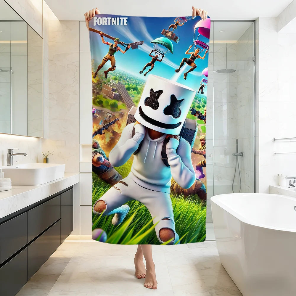 Hauska F-Fortnite-pelitaidepyyhe, pehmeä rantapyyhe, uintiretki, uima-allas, kylpypyyhe, kuntosali, spa, sisustus, lahja, loma