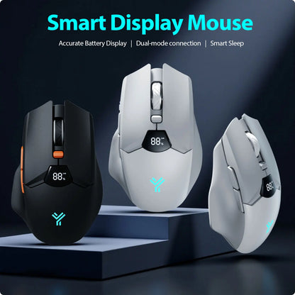Rato Bluetooth Sem Fios com Indicador Digital de Bateria, Rato Ergonómico Silencioso para PC, Portátil e Gaming, 2.4G/Bluetooth 5.0