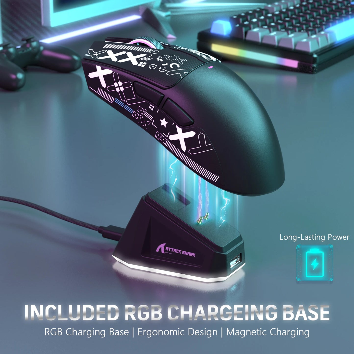 Mouse da gaming wireless ATTACK SHARK X11 con dock di ricarica e sensore gaming PixArt PAW3311, BT/2.4G wireless/cablato