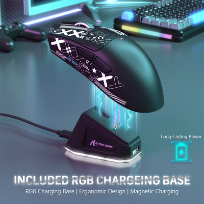 Mouse da gaming wireless ATTACK SHARK X11 con dock di ricarica e sensore gaming PixArt PAW3311, BT/2.4G wireless/cablato