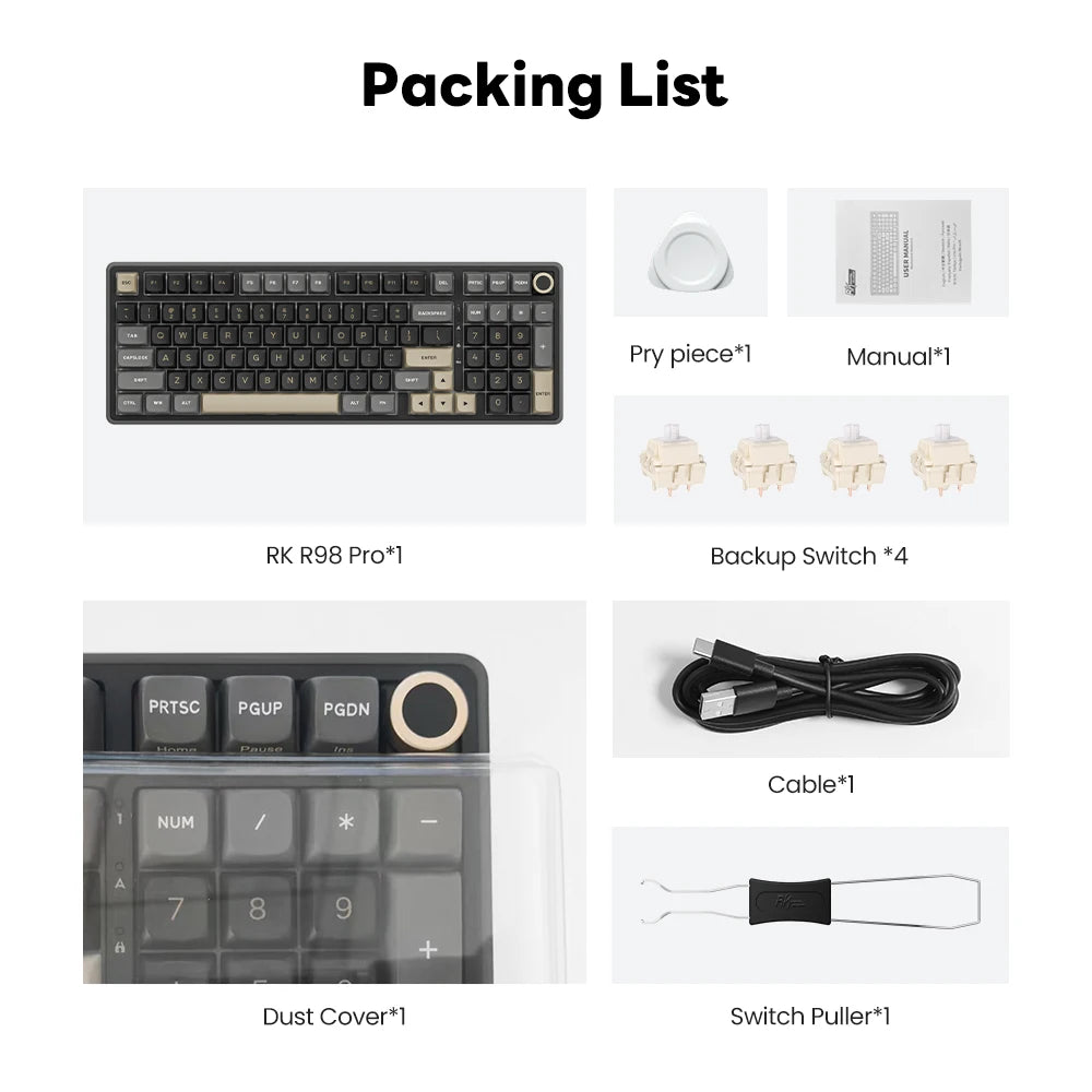 RK ROYAL KLUDGE R98Pro Gasket Wired Mechanical Keyboard 98 Keys RGB Hot-swappable Pluggable Button Gamer Keyboard PBT Keycaps