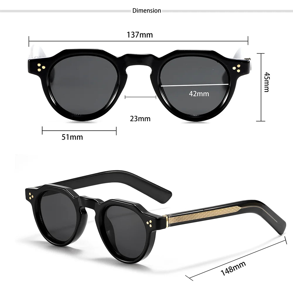 CATERSIDE Retro Round Men's Sunglasses High-Quality Thick Style Women's Outdoor Travel Business Driving Decorative Glasses UV400