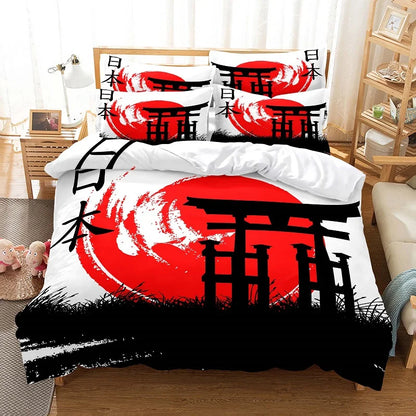 Conjunto de capa de edredão com pintura de bambu, conjunto de roupa de cama em estilo chinês, linho juvenil, tamanho Queen, conjunto de capa de edredão, conjunto de roupa de cama moderno