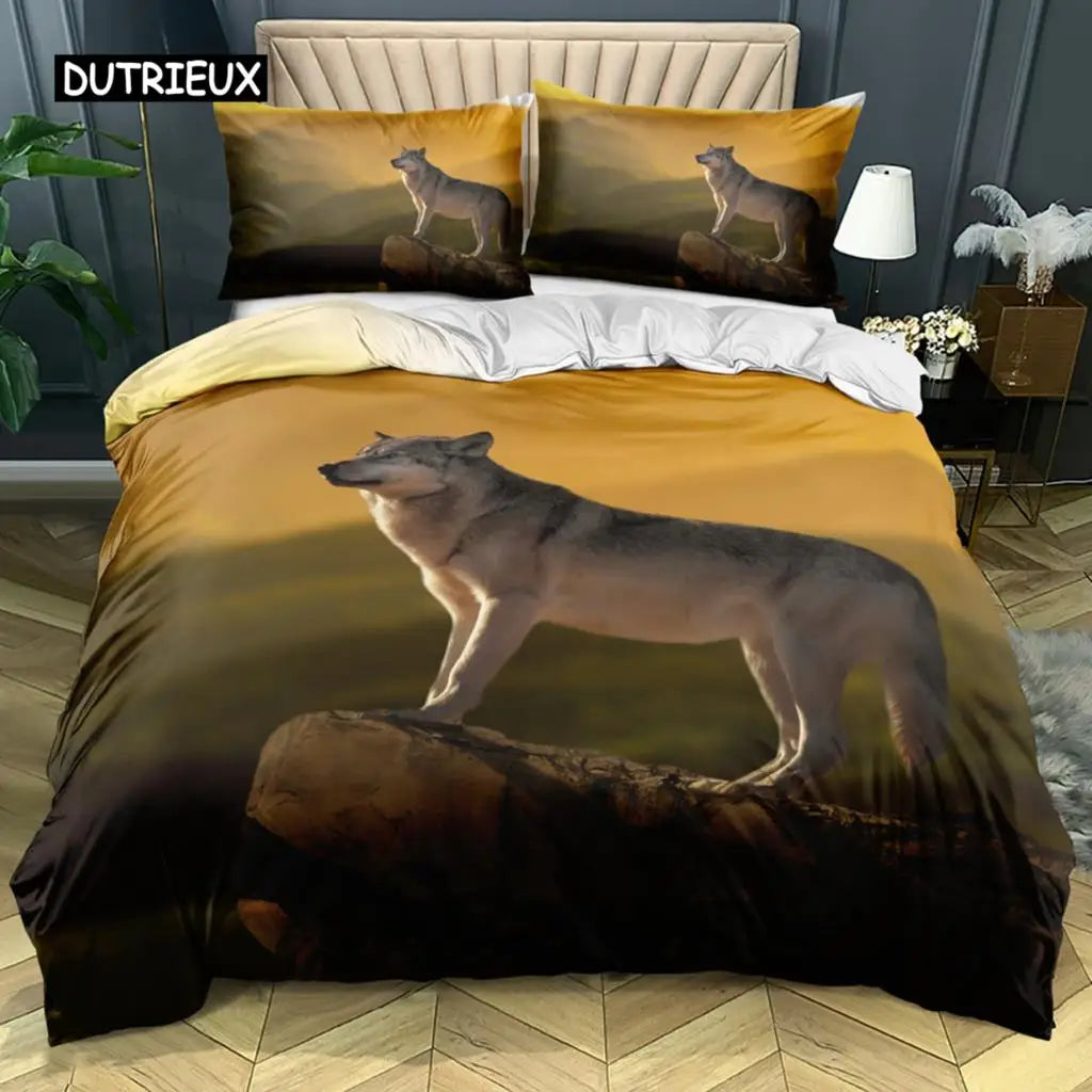 Conjunto de Cama 3D Lobo Preto e Branco com Apanhador de Sonhos em Estilo Tribal Étnico, Capa de Edredão para Adolescentes, Adultos, Mulheres e Homens, Decoração de Quarto