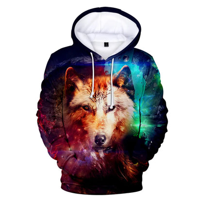 Sweatshirt com Capuz Cool Space Galaxy Wolf para Homem — Lobo Brilhante, Estilo Fashion, Pullover de Primavera e Outono