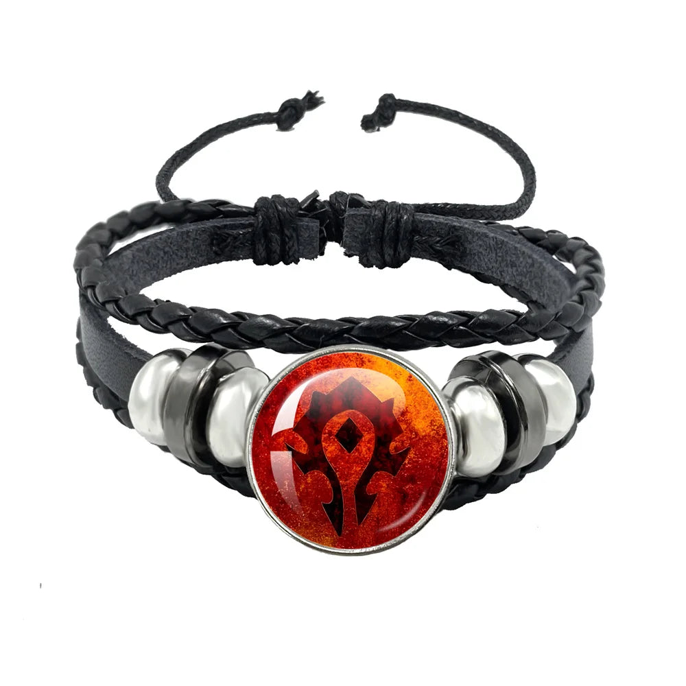 Classic Games World Of Warcraft Hearthstone Glass Leather Rope Bracelet For WOW Alliance and Horde Combatant Gift