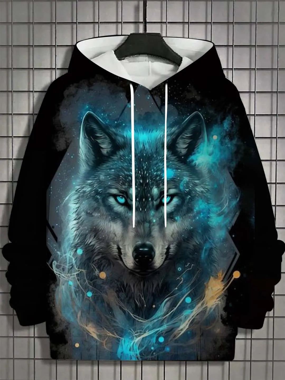 2025 Fashion Men's Autumn Wolf Printed Comfortable Soft Hooded Sports Shirt Outdoor City Street Top