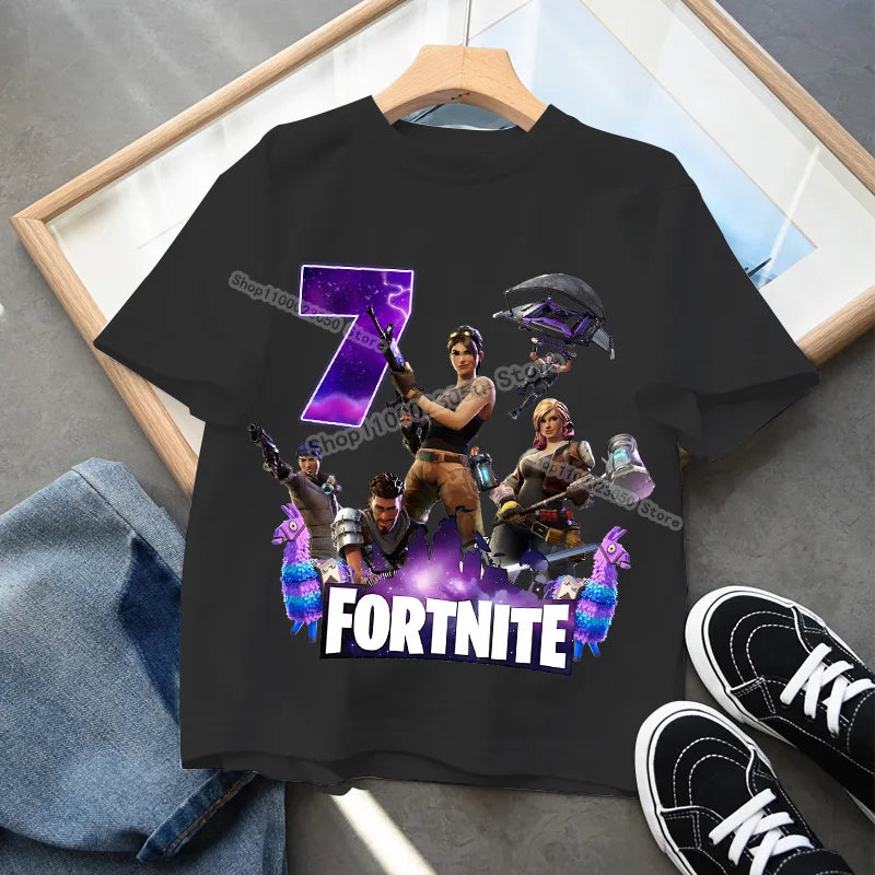 Fortnite Children’s Birthday Number T-Shirt Girls Boys Summer Clothes Baby Cotton Tee Shirts Party Short Sleeve Tops Toddler Gift