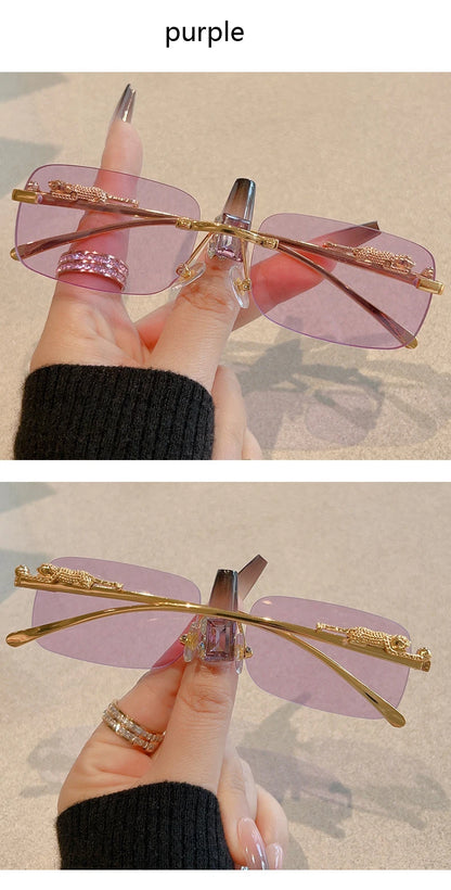 Cycling 12pcs Brand Leopard Rimless Rectangle Sunglasses Fashion Y2K Frameless Sun Glasses Shades for Women Men UV400