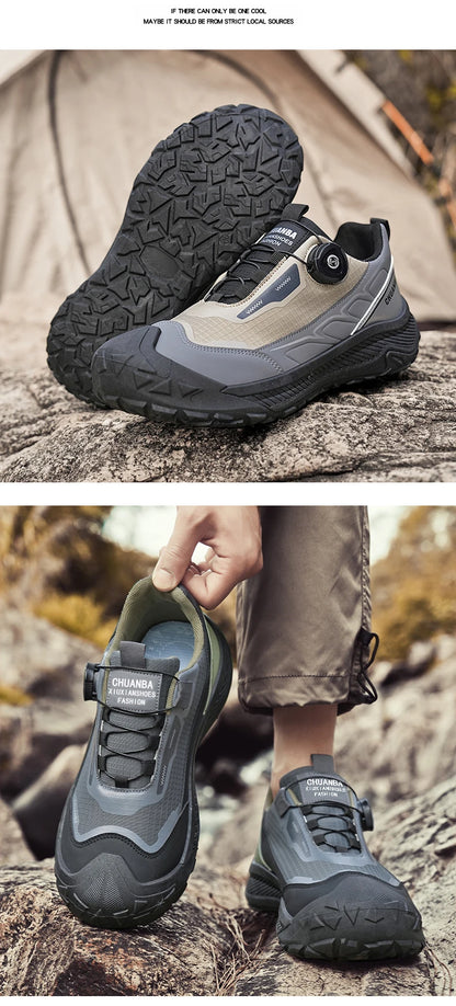 Sneakers da trekking da uomo con fibbia girevole, scarpe da escursionismo con suola spessa per attività all’aperto, scarpe sportive da uomo, comode e antiscivolo, ideali per arrampicata e passeggiate