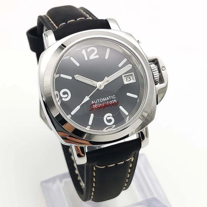 Parnsrpe Men's Automatic Mechanical NH35 Watch Polished Case Sapphire Glass Leather Strap 40mm Men's Watch