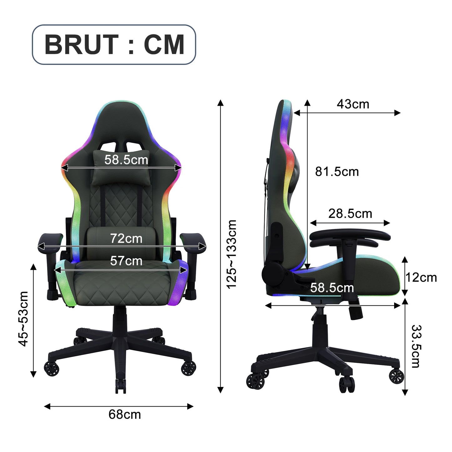 Ergonomic Office Chair with Lumbar Massage, RGB LED Lighting, Reclining Backrest, Adjustable Armrests & Executive Gaming Chair for Home Office