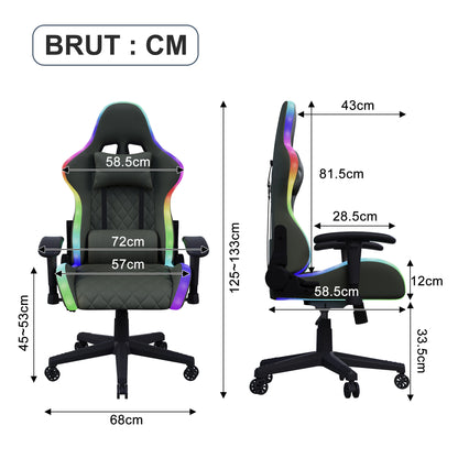 Ergonomic Office Chair with Lumbar Massage, RGB LED Lighting, Reclining Backrest, Adjustable Armrests & Executive Gaming Chair for Home Office