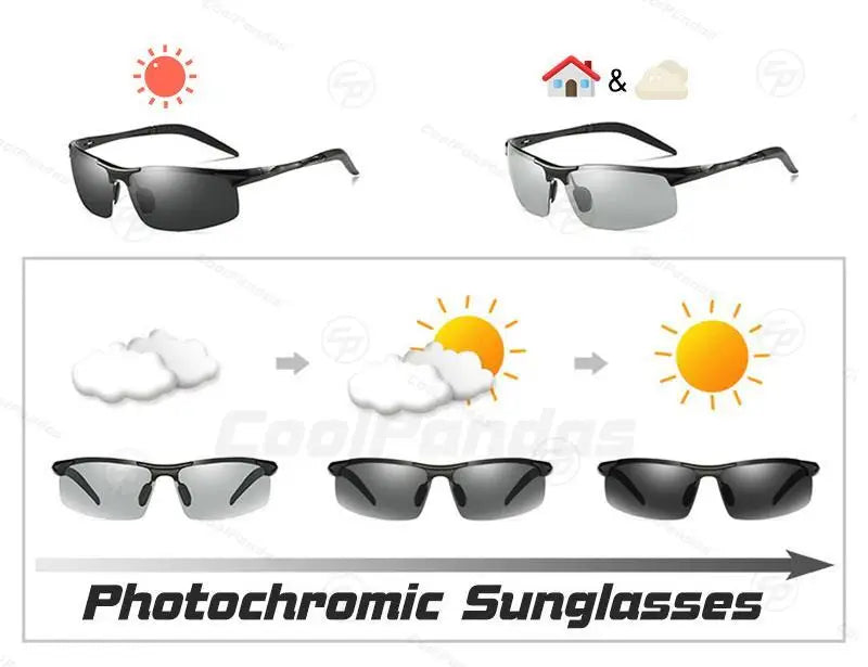 CoolPandas Photochromic Sunglasses Men Polarized Rimless Outdoor Sport Driving Glasses Day Night Chamelon Goggle zonnebril heren