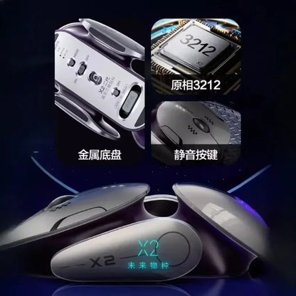 Ratón inalámbrico Bluetooth Inphic X2 trimodo de metal, silencioso, recargable, con retroiluminación e-sports, para gaming, PC y portátiles, accesorio de regalo