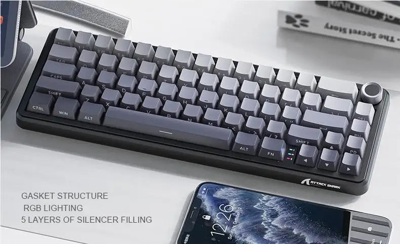 Teclado mecánico inalámbrico Attack Shark X66 con diseño compacto 65%, retroiluminación RGB, montaje gasket, hot swap, Bluetooth, USB-C, PBT y batería de gran capacidad