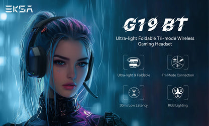Cuffie gaming wireless tri-mode EKSA G19BT – Bluetooth 5.4, 2.4GHz a bassa latenza, cuffie gaming con microfono per PC, PS5, Xbox