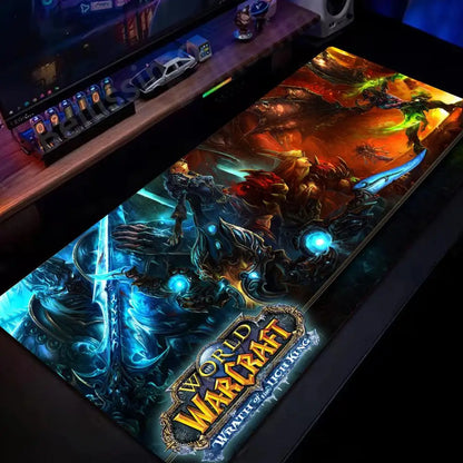 Naturelle Horde Alliance-muismat van rubber, grote bureaumat voor computer en toetsenbord, HD World of Warcraft-gamingmuismat met snelheidsoppervlak en gestikte rand