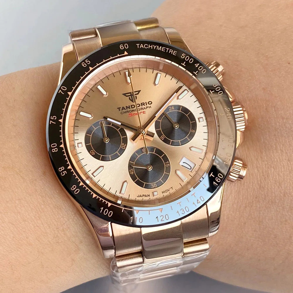 Orologio da uomo Luxury VK63 con movimento al quarzo, cronografo business 39mm in acciaio/oro rosa, datario e quadrante luminoso