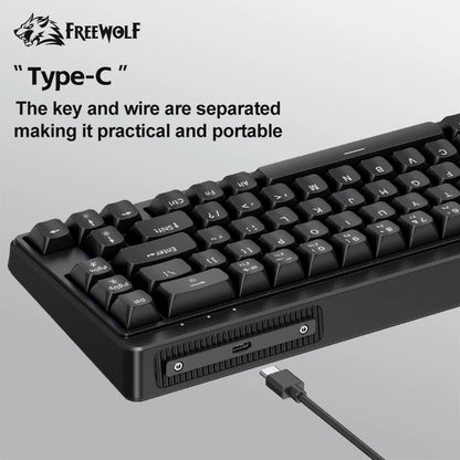 FREEWOLF M68SE tastiera mini cablata a 68 tasti, retroilluminazione RGB, Type-C, layout 68%, compatta, per gaming, ufficio, PC e laptop