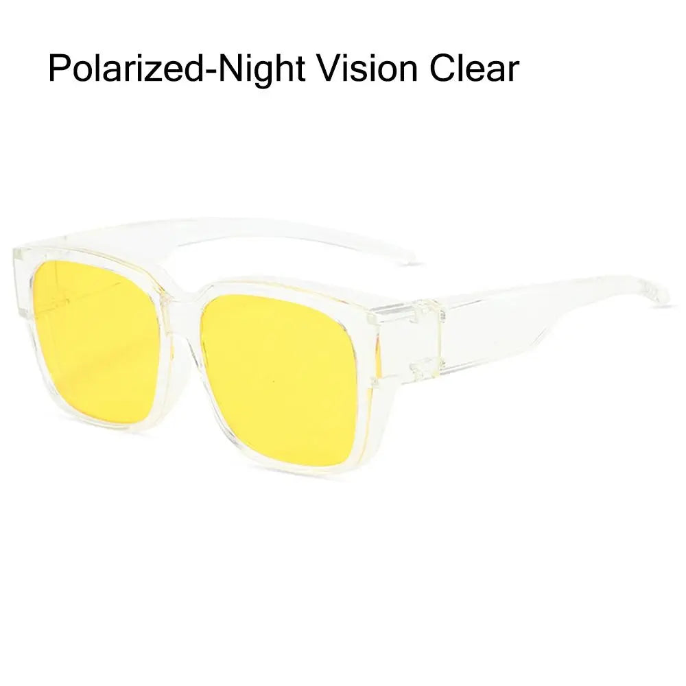 Polarized Fit Over Glasses Sunglasses for Women Men, Trendy Square Wrap Around Shades for Driving Riding, UV Protection