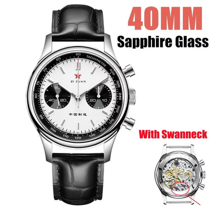 Red Star Panda Mens 1963 Chronograph Mechanical Wristwatch Seagull st1901 Movement Gooseneck 40mm Luminous Sapphire Pilot Watch
