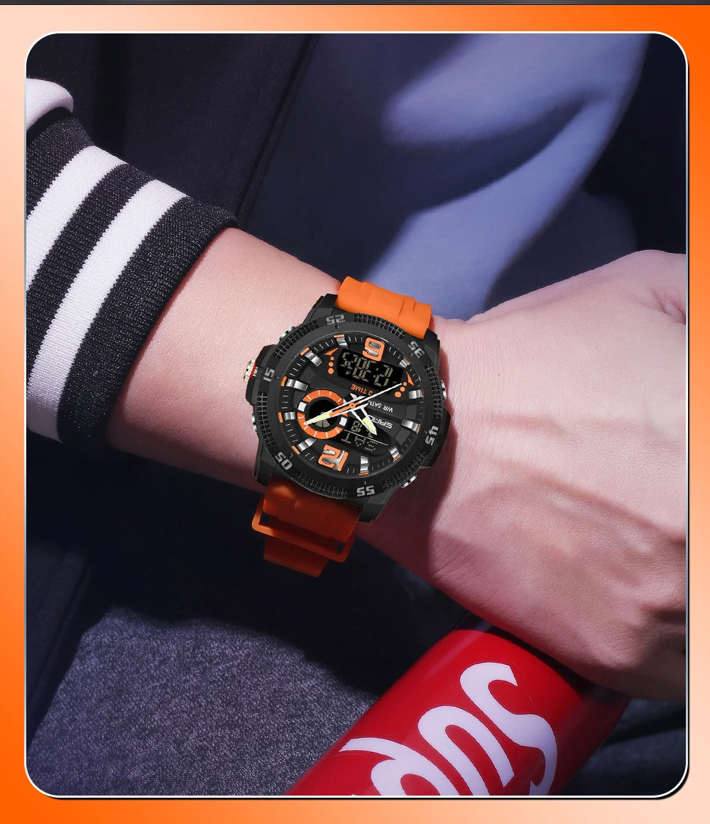 SANDA Fashion Luxury Men's Watches Dual Digital Display Sport Analog Quartz Man Wristwatch Casual Waterproof Silica Chronograph