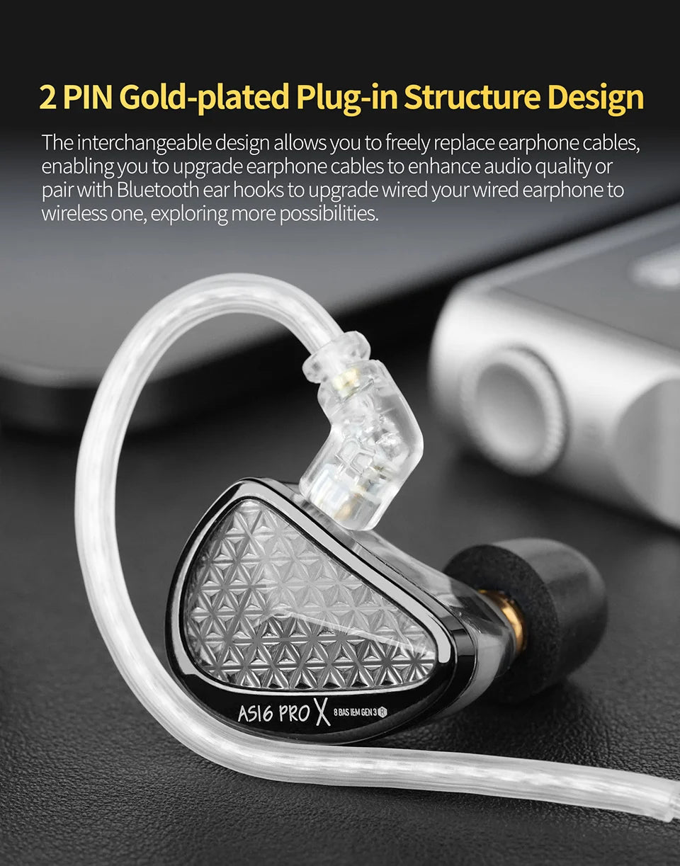 Auricolari in-ear monitor KZ AS16 PRO X HiFi – cuffie cablate con microfono e 8 driver ad armatura bilanciata