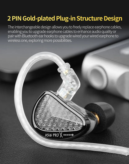 Auricolari in-ear monitor KZ AS16 PRO X HiFi – cuffie cablate con microfono e 8 driver ad armatura bilanciata