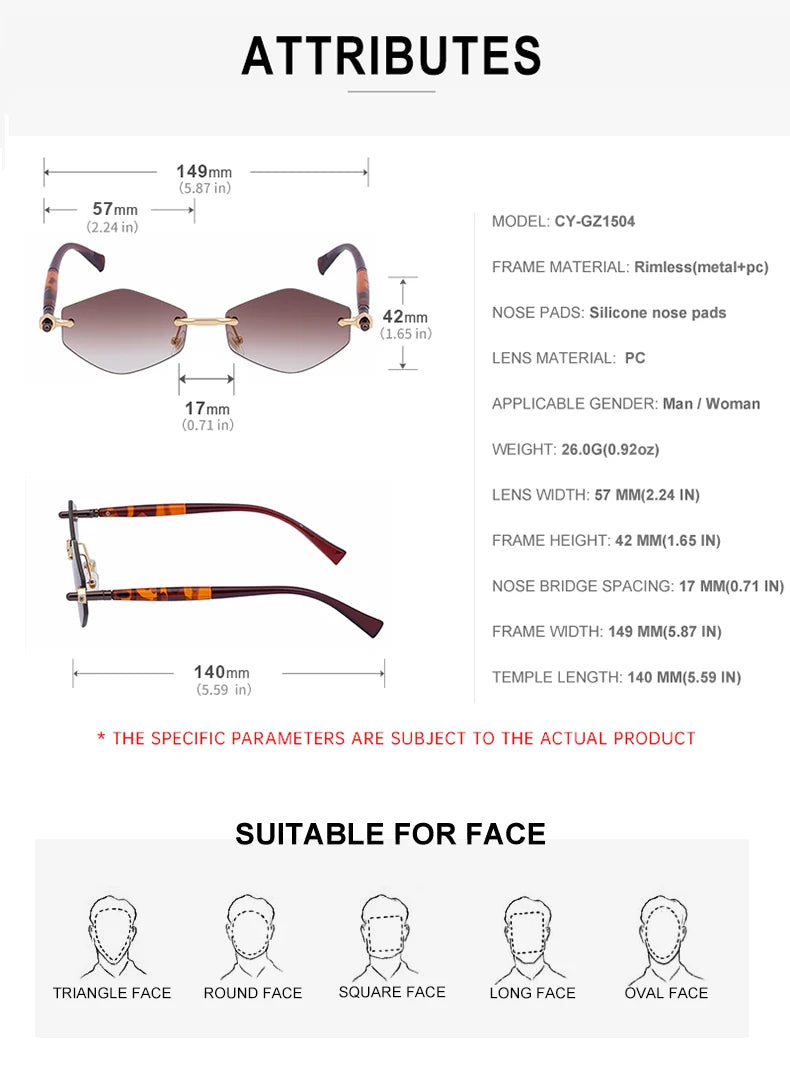Rimless Polygon Sunglasses Women 2026 Luxury Brand Fashion Retro Sun Glasses Punk Hexagon Eyewear For Lady UV400 Outdoor Shades