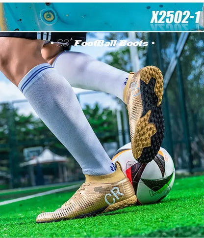Kids Anti-Collision Toe Football Boots Lace-Up Closure Short Non-Slip Studs Wearproof Breathable Outdoor Grass Game Shoes