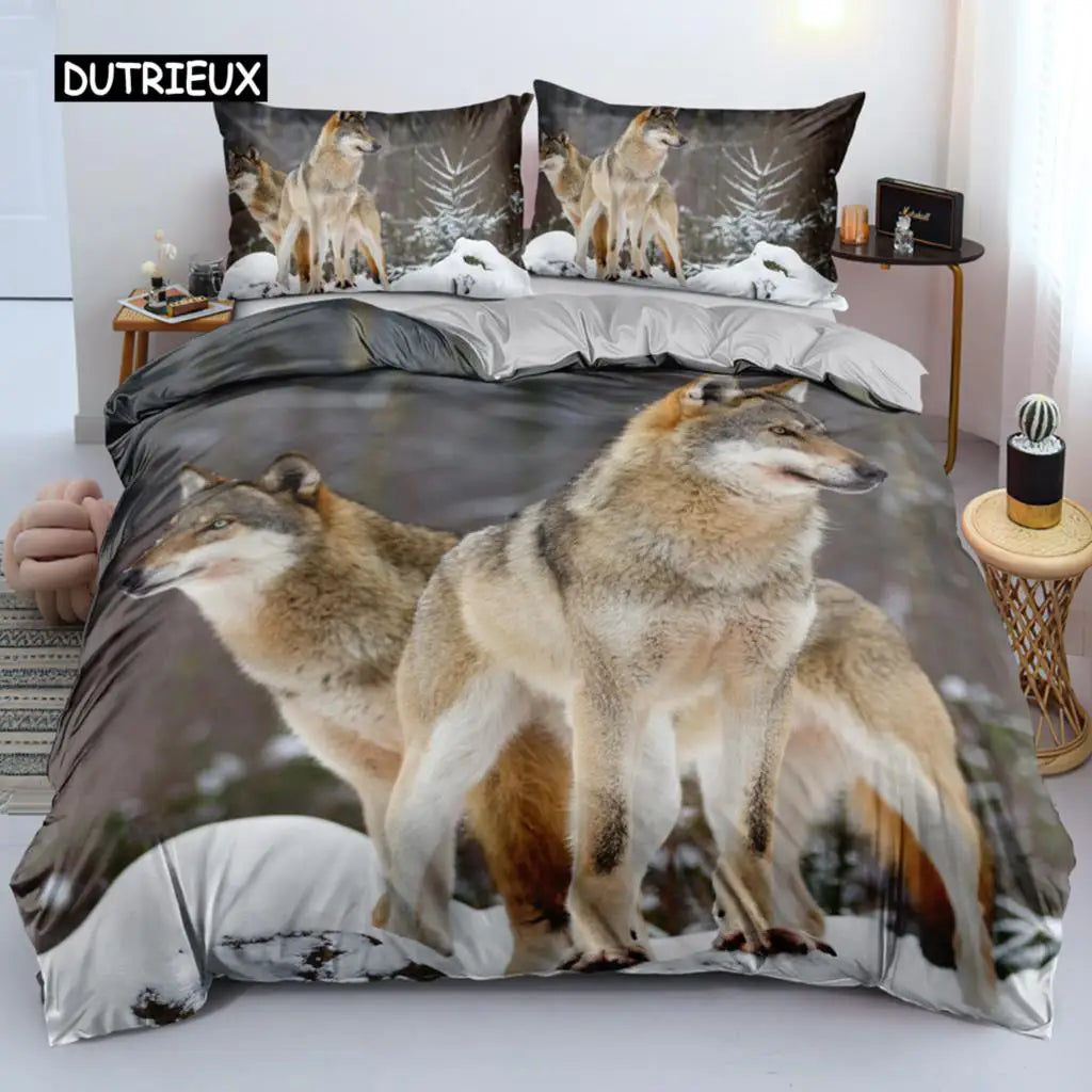 Conjunto de Cama 3D Lobo Preto e Branco com Apanhador de Sonhos em Estilo Tribal Étnico, Capa de Edredão para Adolescentes, Adultos, Mulheres e Homens, Decoração de Quarto
