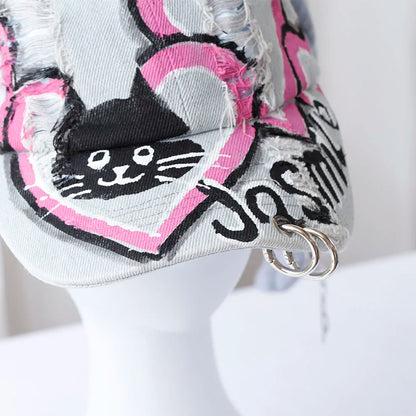 new fashion Girl New Jeans Long Rabbit Ears Cowboy Baseball Hat Wash Graffiti Hip Hop Cap Women Men Party Team Baseball Cap