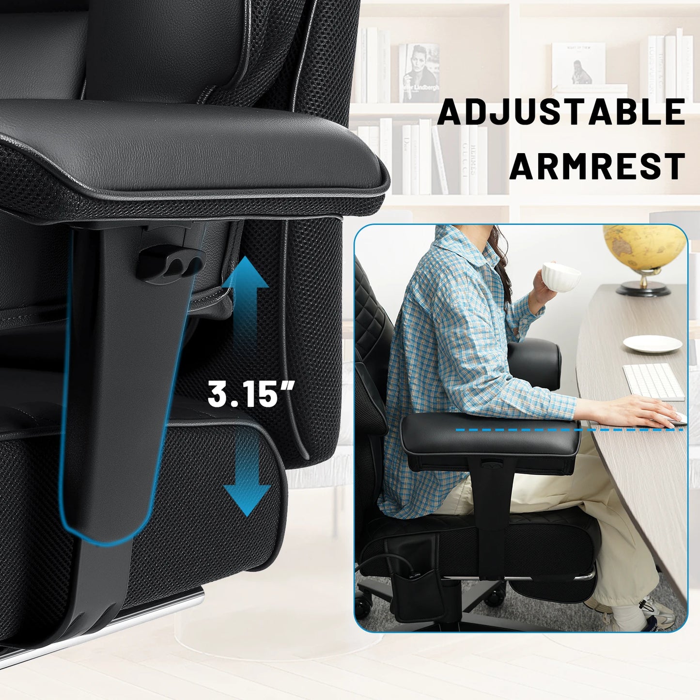 Executive Office Chair with Foot Rest and Waist Lumbar Support, Ergonomic Gaming Chair with Adjustable Height Headrest for Home