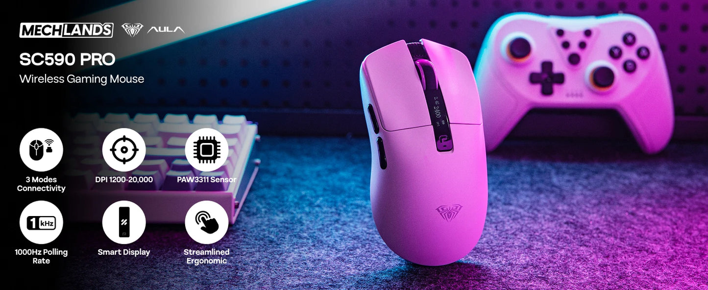 AULA SC590 PRO Wired/Bluetooth/2.4GHz Wireless Gaming Mouse 20000 DPI & PAW3311 Sensor with 1000 Polling Rate for Win/Mac/Gaming