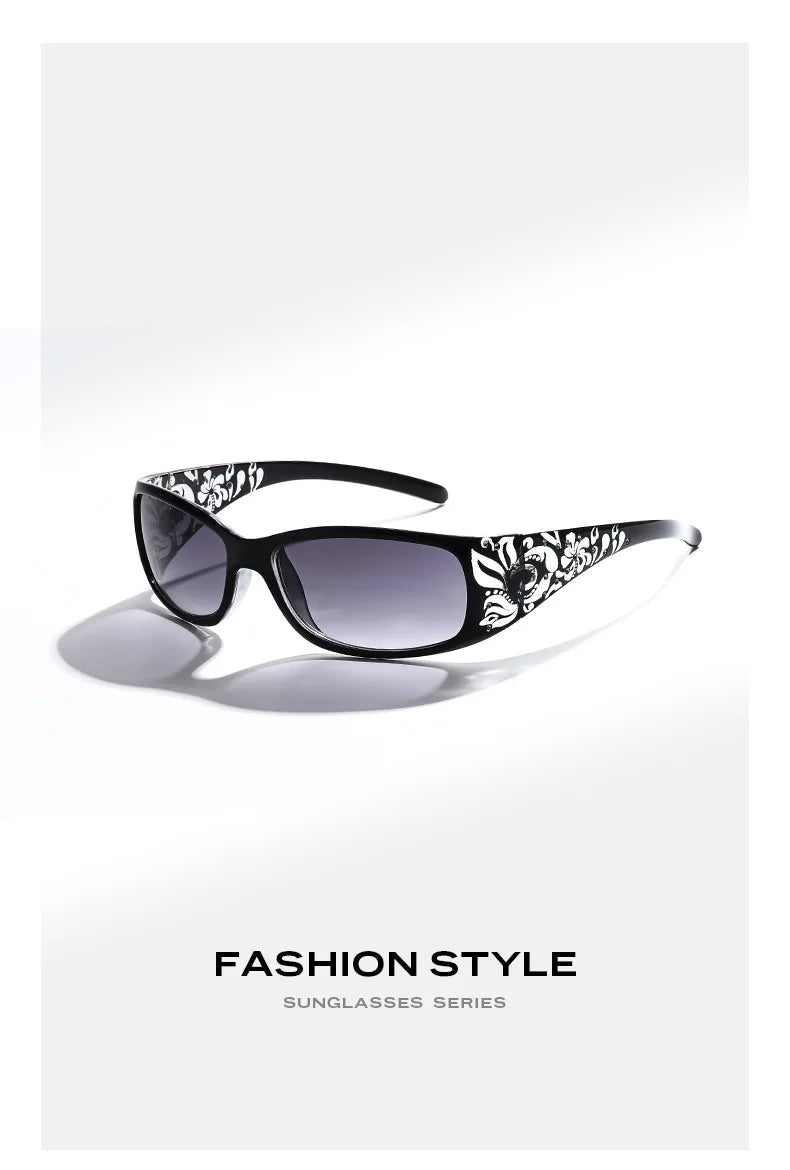 Fashion New Y2K Ladies Pattern Relief Square Small Frame Sunglasses Retro Style Elegant Summer Vacation Beach Glasses