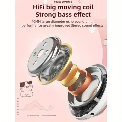 Flash Light Cute Cat Ears Wireless Headphone with Mic Control LED Kid Girl Stereo Music Helmet Phone Bluetooth Headset Gift