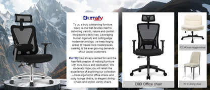 Durrafy Ergonomic Office Chair, Desk Chair With Headrest, Armrests, Swivel Chairs With 90°-130° Reclining Function (Lockable)