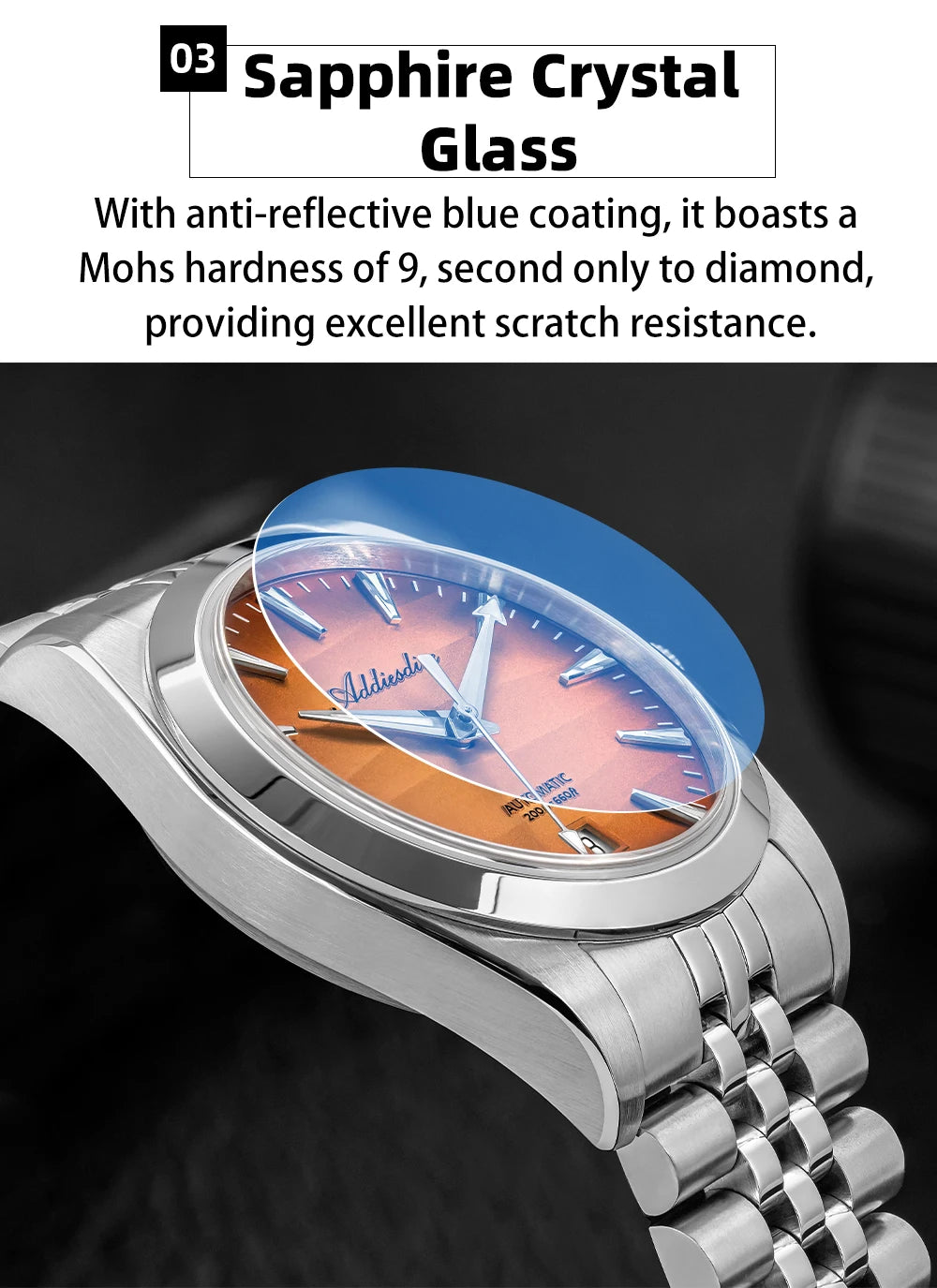 ADDIESDIVE NEW 39mm Men's Desert Texture Watch 200m Diver Sapphire Crystal AD2540 BGW9 Blue Luminous  Mechanical Automatic Watch
