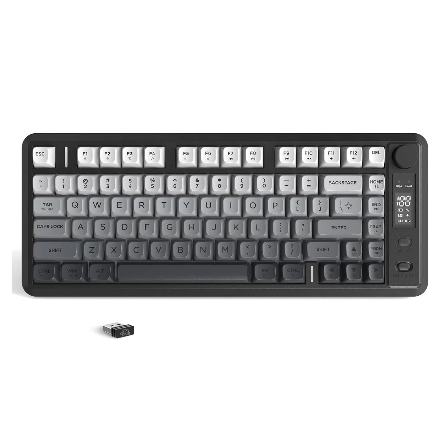 ATTACK SHARK M75 Wireless Membrane Gaming Keyboard with Knob&OLED Display Bluetooth/2.4Ghz Rainbow Backlit Gradient PBT Keycaps