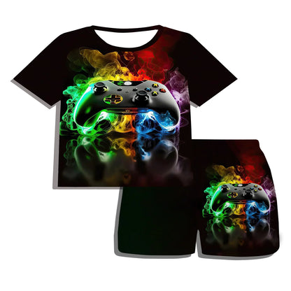 Children's Clothing Suit For Boy Short Sleeve Boy Child Shorts 3D Game Handle Fashion Children Summer Clothes Children's Sets