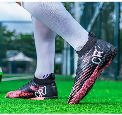 Kids Anti-Collision Toe Football Boots Lace-Up Closure Short Non-Slip Studs Wearproof Breathable Outdoor Grass Game Shoes