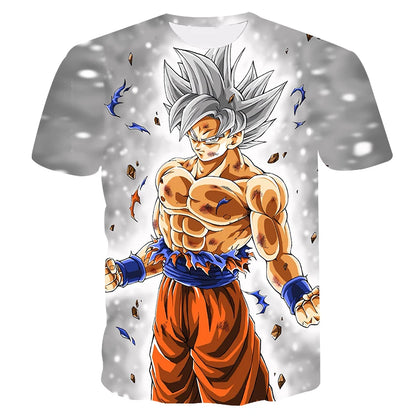 T-shirt Dragon Ball para Criança, Top Tee Anime Figures Son Goku Super Saiyan, T-shirt para Rapaz, Roupa Infantil de Verão de Manga Curta