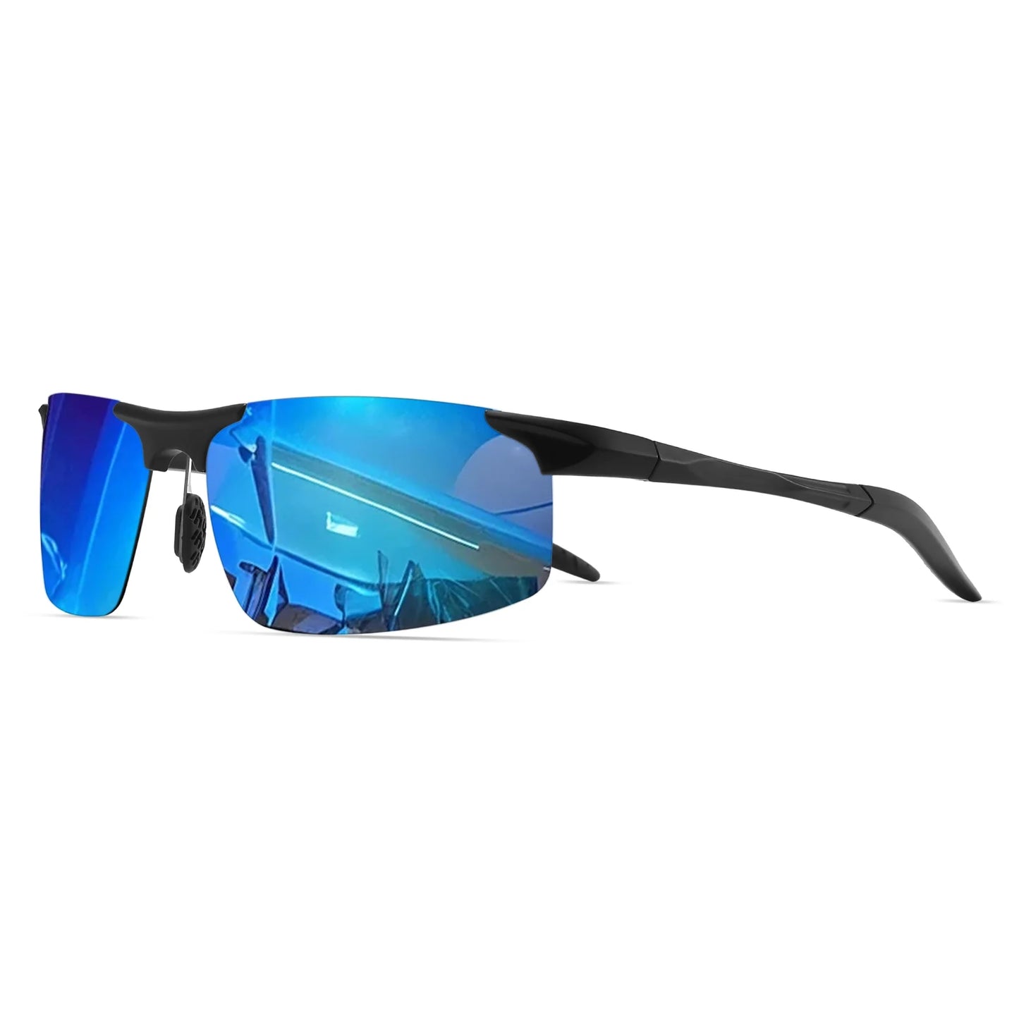 Classic Retro Semi-Rimless Square Polarized Sunglasses - Lightweight PC Frame & Spring Hinges, UV400 Unisex for Driving, Fishing