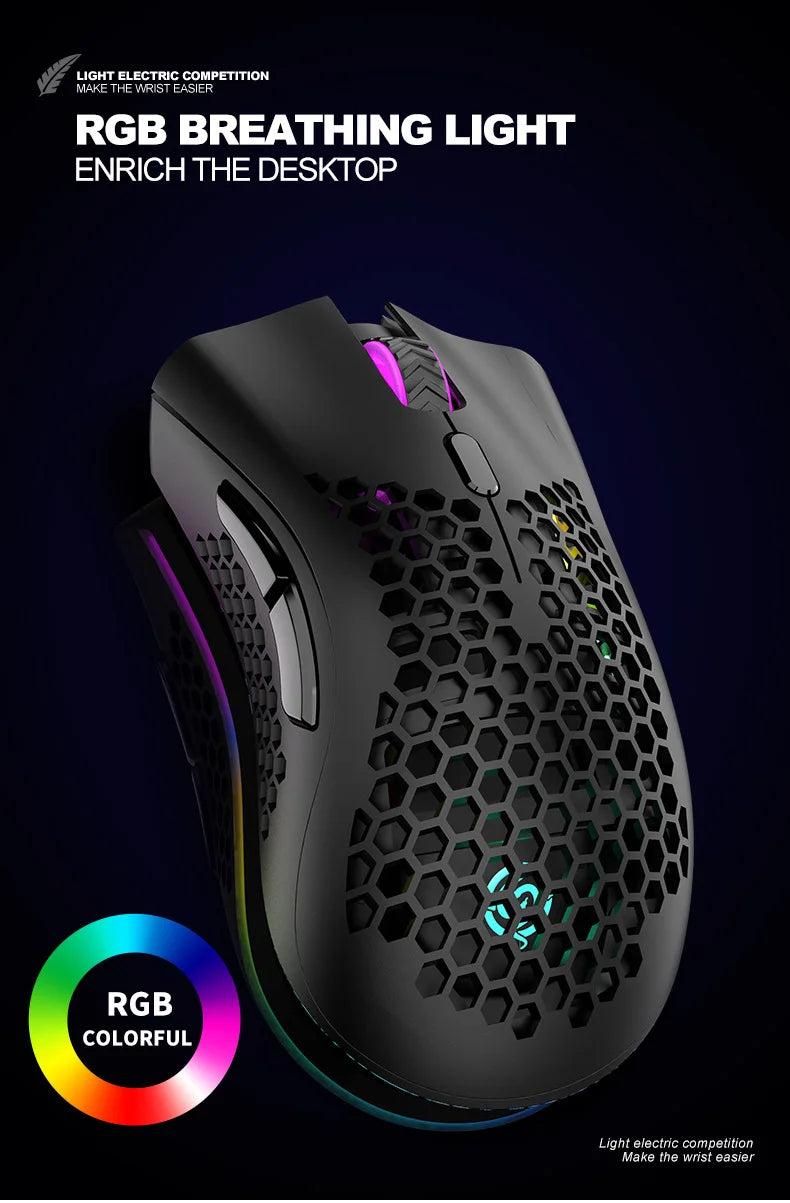 BM600 Rechargeable USB 2.4G Wireless RGB Light Honeycomb Gaming Mouse Desktop PC Computers Notebook Laptop Mice Mause Gamer