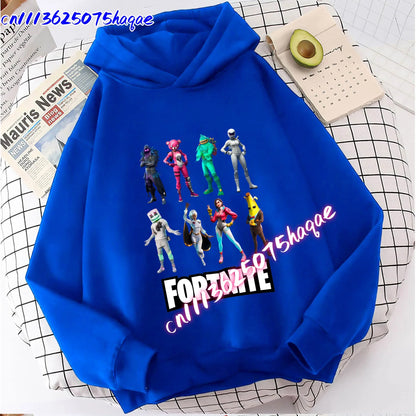 Sweatshirts Fortnite Novos para Criança, Hoodie com Estampado de Personagem de Jogo em Desenho Animado, Tops Casuais de Outono, Roupa de Inverno para Meninos Bebés