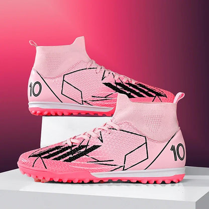 Nouvelles chaussures de football pour hommes, chaussures de sport antidérapantes ultralégères à haute cheville pour l'extérieur, chaussures de futsal antidérapantes pour l'intérieur, chaussures de football de haute qua