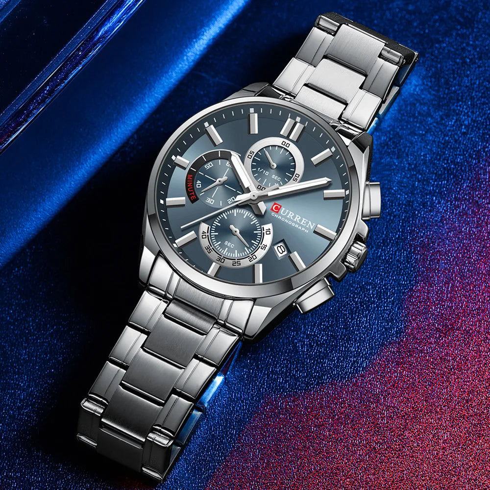 CURREN mode décontracté homme d'affaires montre de luxe bracelet en acier inoxydable montres à Quartz lumineux chronographe calendrier montre