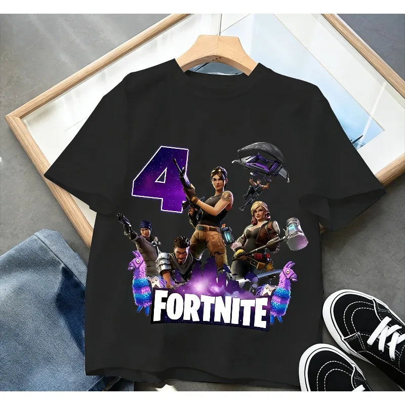 Fortnites Children Birthday Number T Shirt Girls Boys Summer Clothes Baby Cotton Tee Shirts Party Short Sleeve Tops Toddler Gift